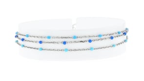 Italian Tonal Blue Enamel Beaded Station Anklet in Sterling Silver