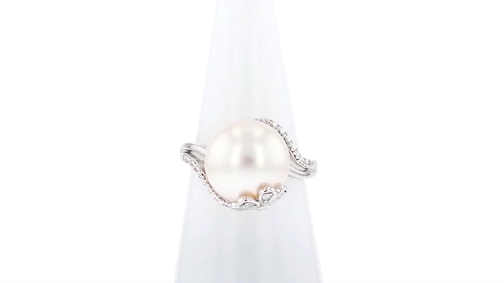12-12.5mm Cultured Pearl Ring with Diamonds in Sterling