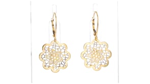 Italian 14kt Yellow Gold Floral Lace Flower Drop Earrings