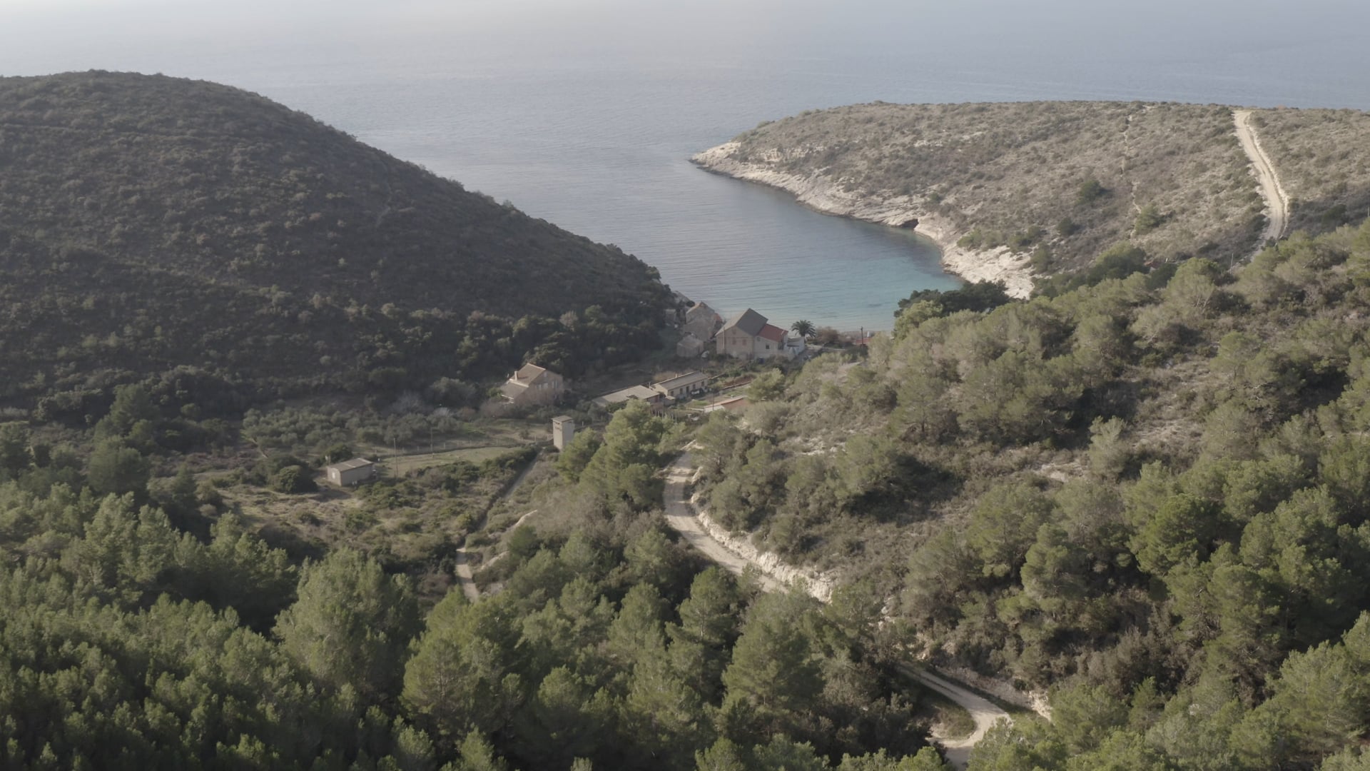 Rising above the forest, small bay visible in the distance