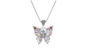 1.70 ct. t.w. Multi-Gemstone Bali-Style Butterfly Pendant Necklace in Sterling Silver with 18kt Yellow Gold
