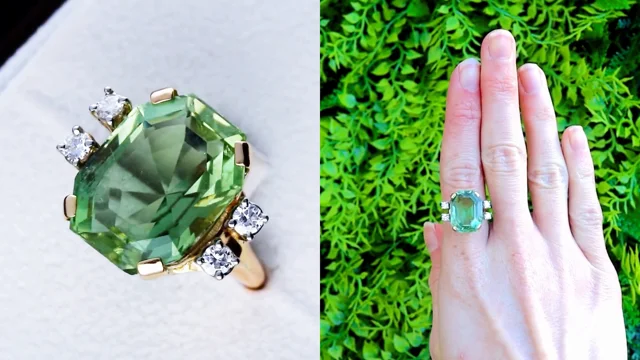 11.80 ct Green Beryl and 0.36 ct Diamond 9ct Rose Gold Dress Ring Vintage Circa 1950 C7677