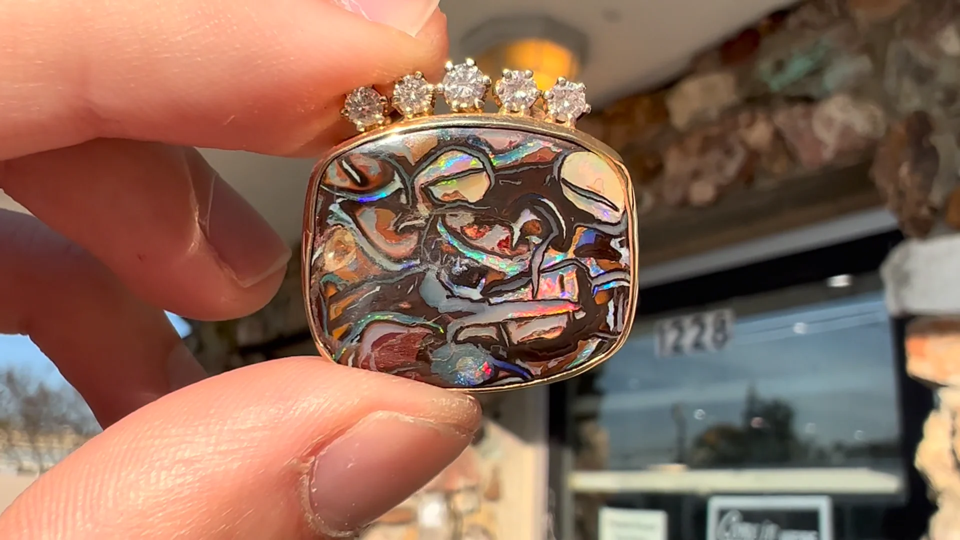 14kt Koroit Boulder Opal & Diamond Slider Pendant | Burton's