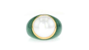 14-15mm Cultured Pearl and Jade Ring in 14kt Yellow Gold