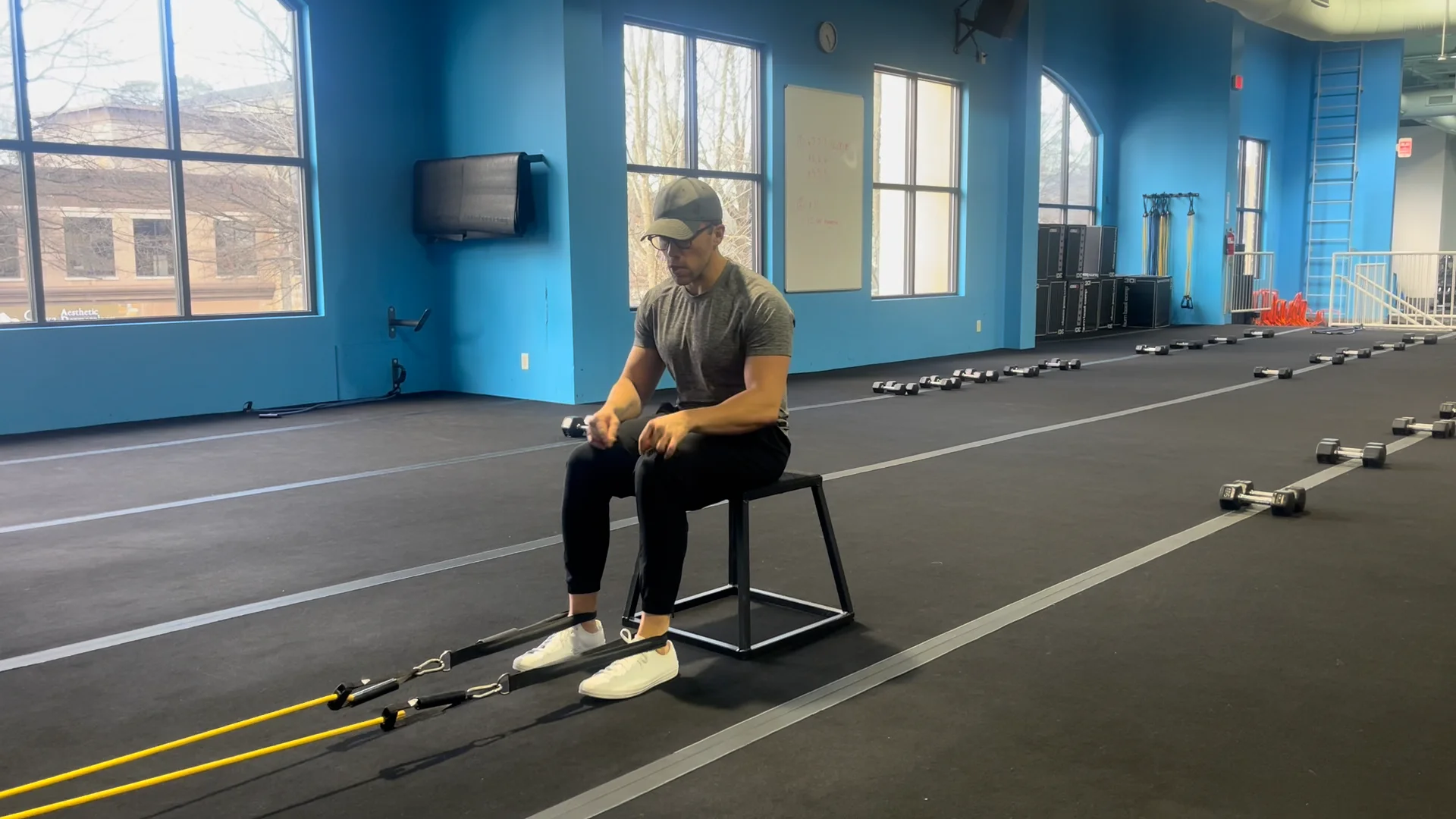 seated hamstring curls with theraband