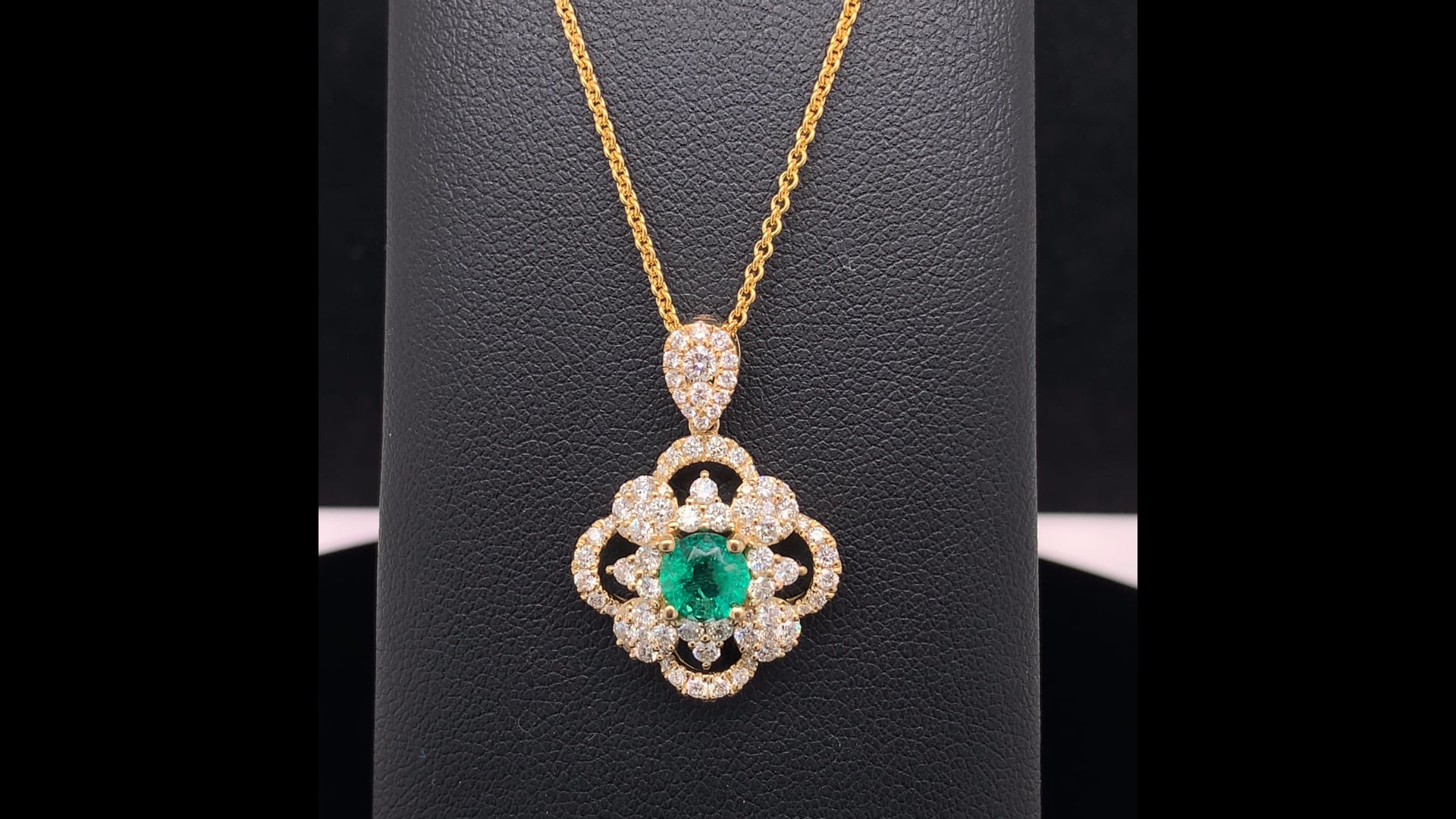 Collier En Or 18 Carats Avec émeraude Naturelle Et Diamants - 42 Cm - Neuf