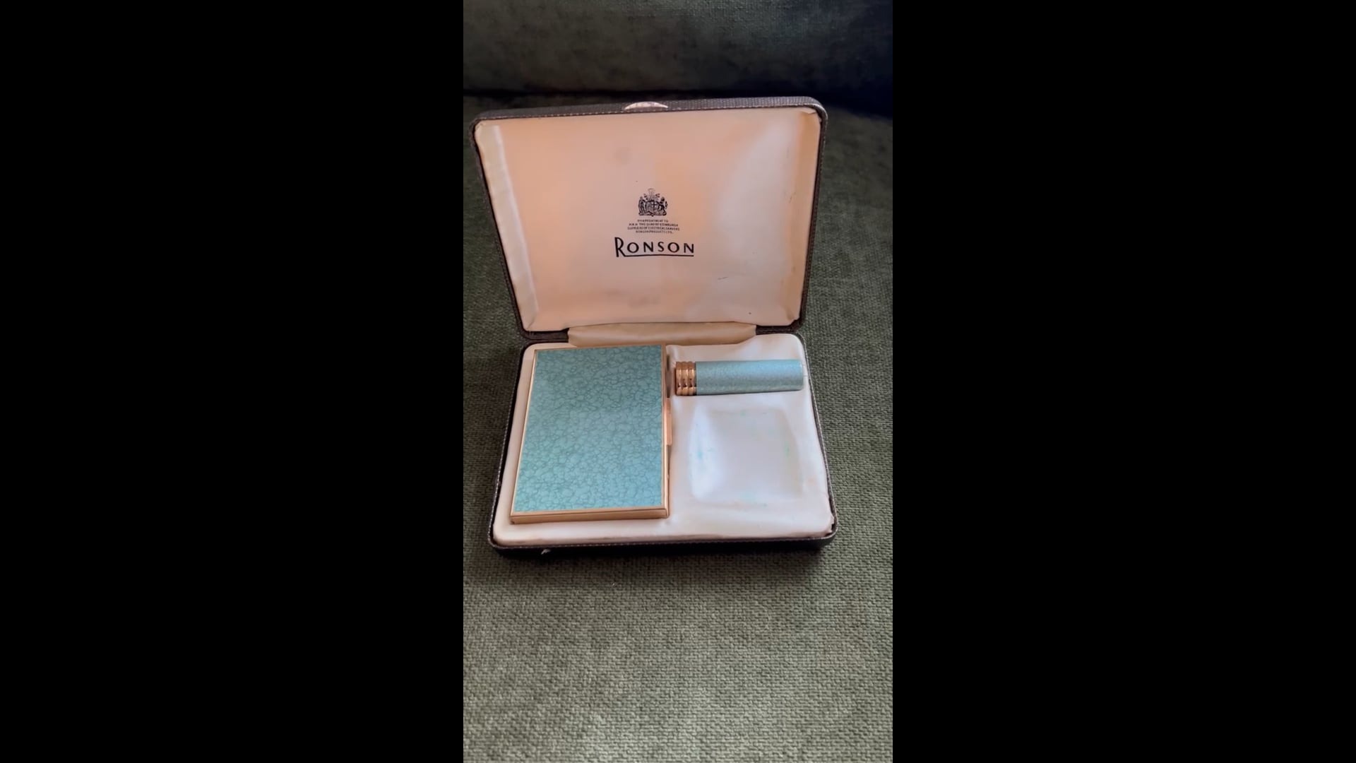Ronson Enameled Cigarette Case & Lipstick Set, Circa 1960s