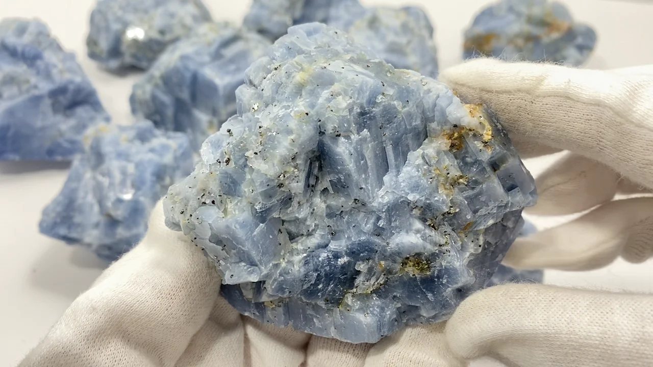 動画】【1点もの】天然ブルーカルサイト ラフロック(原石) 10個セット