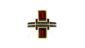 2.40 ct. t.w. Burgundy Garnet and .10 ct. t.w. Black Spinel Ring in 18kt Gold Over Sterling
