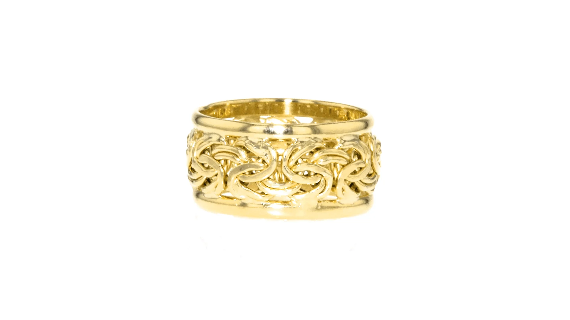 18kt Yellow Gold Wide Byzantine Ring. Size 7 | Ross Simons