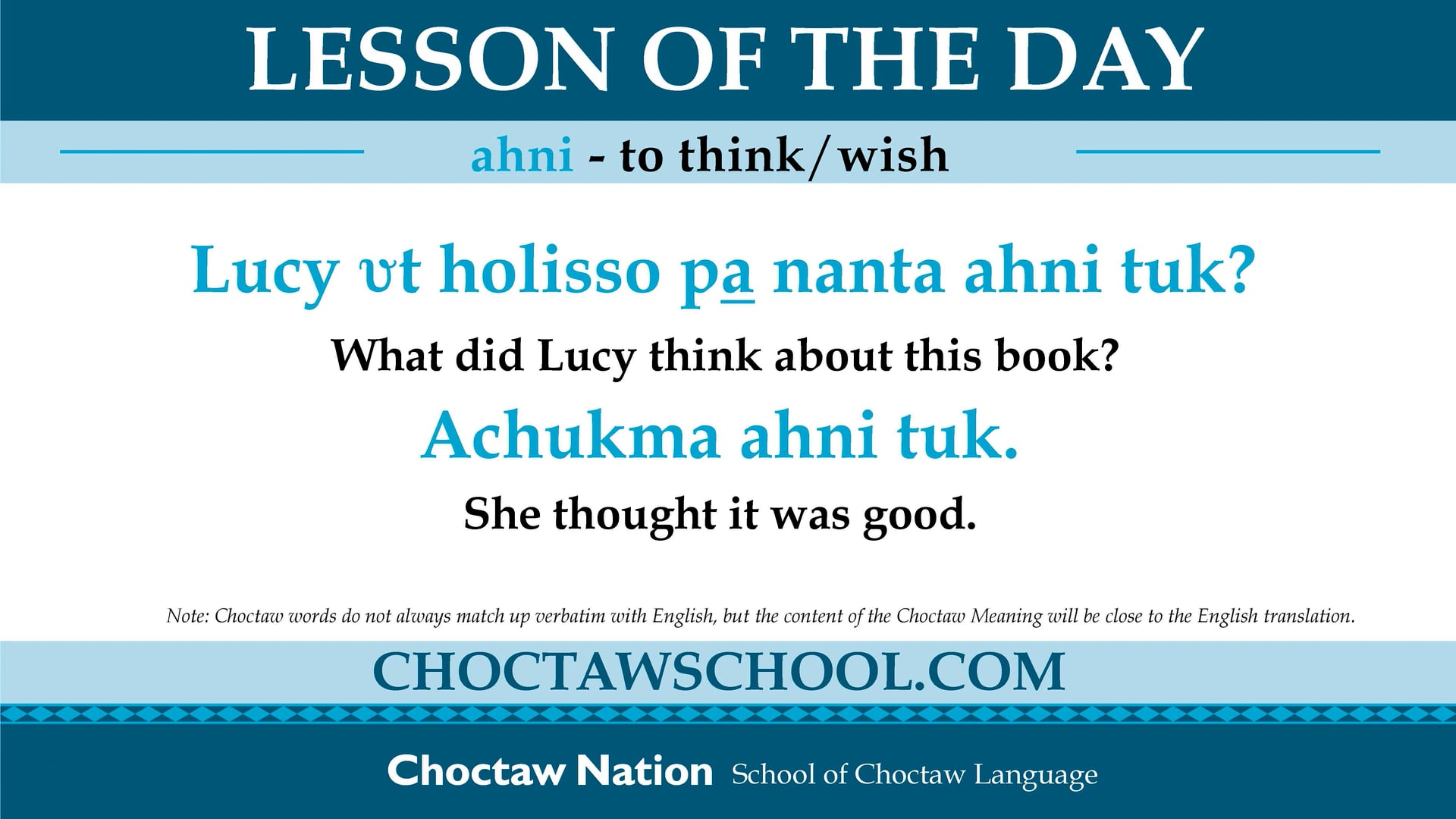 Ahni -Think/Wish - Choctaw Nation of Oklahoma