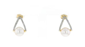 8-8.5mm Cultured Pearl and .12 ct. t.w. Diamond Drop Earrings in 14kt Yellow Gold