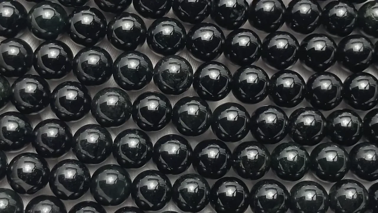 ブラックオンファサイト ラウンド8mm 半連/1連(約37cm) - 天然石ビーズ