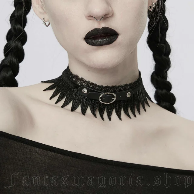 Men Women Gothic Black Leather Lace Choker Necklace Collar