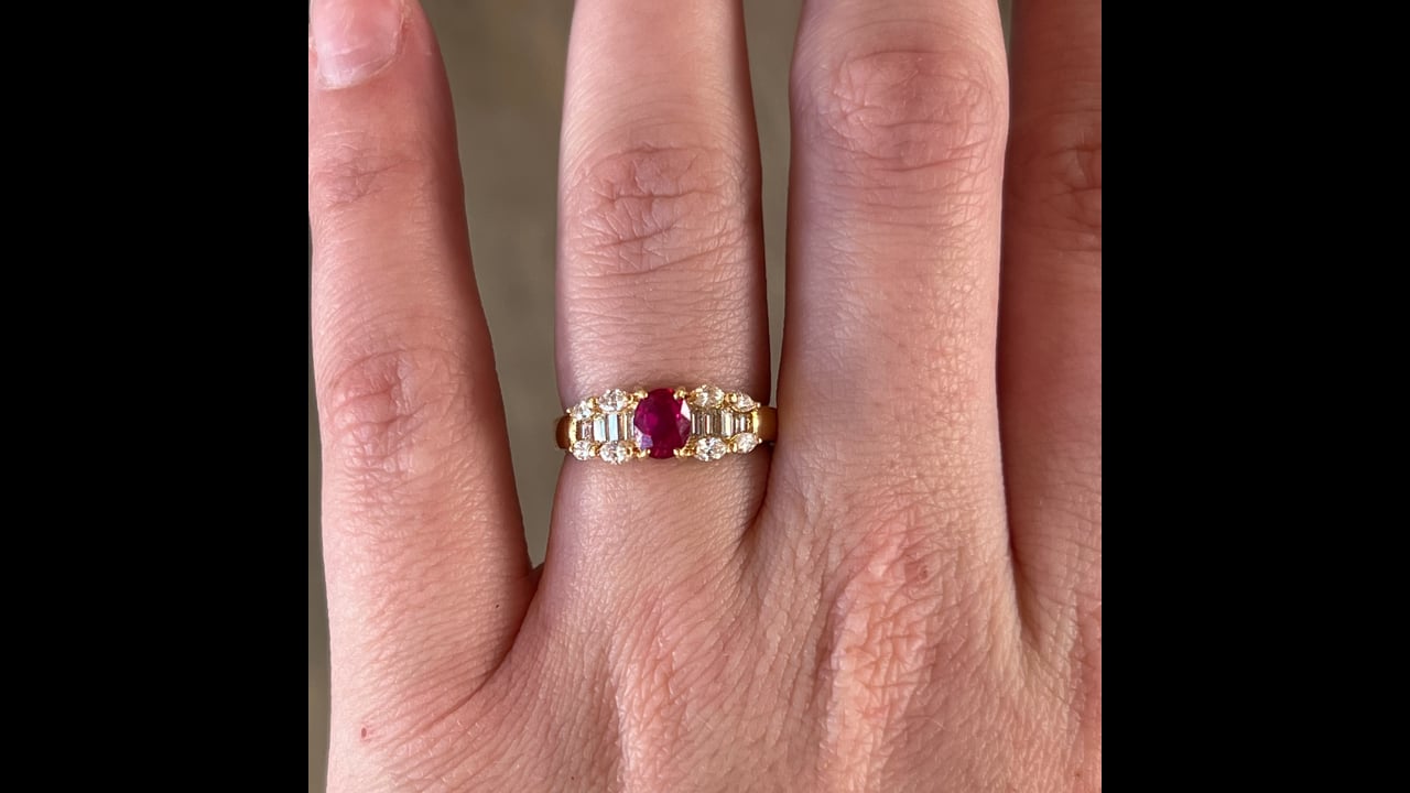 Ruby & Diamond Cluster Right Hand Ring in 18k Yellow Gold 