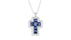 Italian Murano Glass Mosaic Floral Cross Pendant Necklace in Sterling Silver