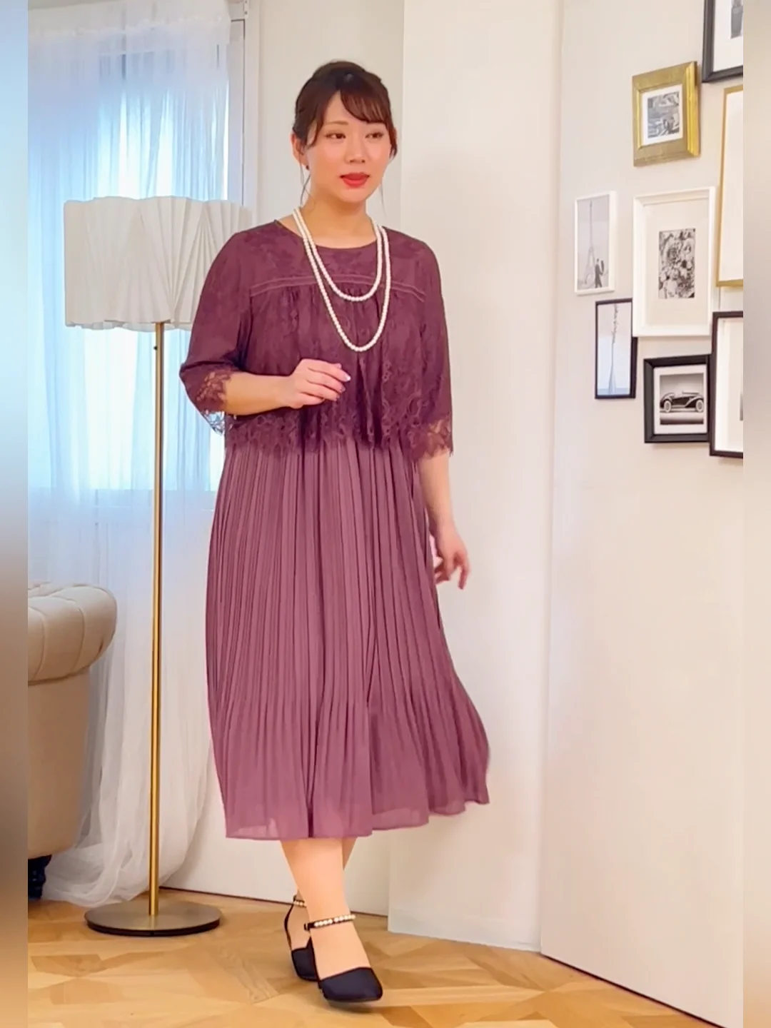レースプリーツドレス(大きいサイズ・ぽっちゃり女子向け レースプリーツドレス(大きいサイズ・ぽっちゃり女子向け