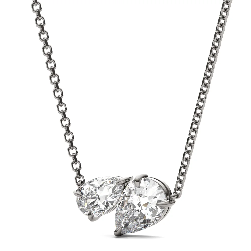 Asymmetrical Perfect Pear Toi et Moi Necklace Asymmetrical Perfect Pear Toi et Moi Necklace