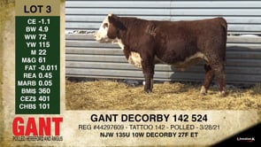 Lot #3 - OUT -- -- GANT DECORBY 142 524 -- -- OUT