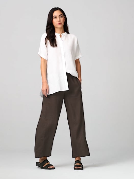 White Wide Leg Linen Pants for Women, Causal Zipper Button Closure