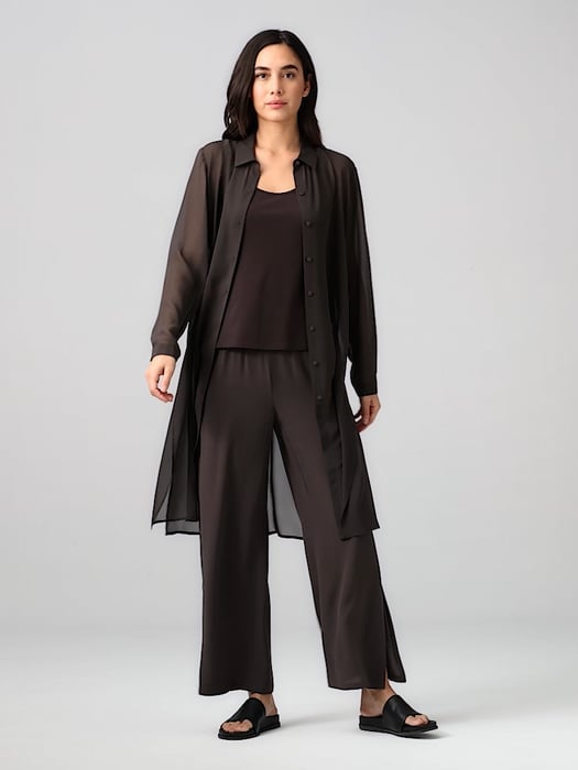 Sheer Silk Georgette Classic Collar Long Shirt | EILEEN FISHER