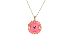 Pink Jade Good Fortune Butterfly Pendant Necklace in 18kt Gold Over Sterling