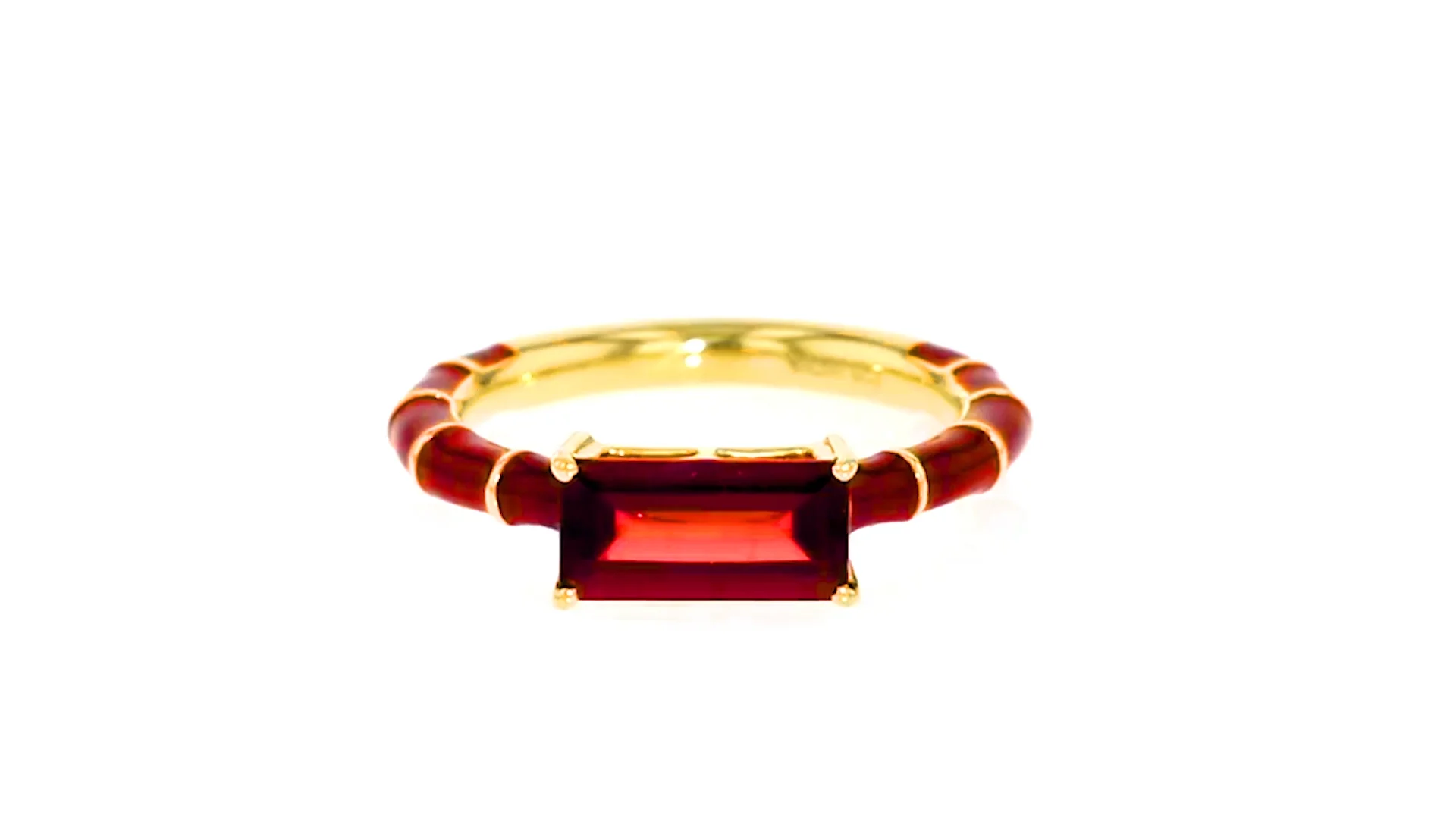 1.70 Carat Garnet and Red Enamel Ring in 18kt Gold Over Sterling