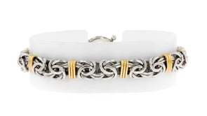 Sterling Silver and 14kt Yellow Gold Byzantine Station Bracelet