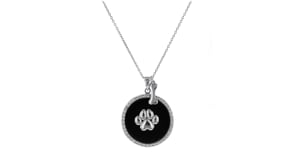 Black Onyx and .71 ct. t.w. White Topaz Paw Print Pendant Necklace in Sterling Silver