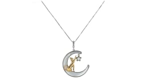 Mother-of-Pearl Cat, Star and Moon Pendant Necklace in Two-Tone Sterling Silver