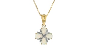 Ethiopian Opal and .18 ct. t.w. White Topaz Floral Pendant Necklace in 14kt Gold Over Sterling