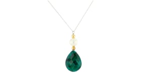 6-7mm Cultured Pearl and 8.00 Carat Emerald Necklace in 14kt Yellow Gold