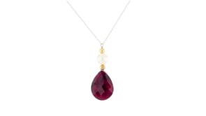 6-7mm Cultured Pearl and 10.00 Carat Ruby Necklace in 14kt Yellow Gold
