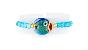 Italian Multicolored Murano Glass Fish and Beaded Bolo Bracelet with 18kt Gold Over Sterling