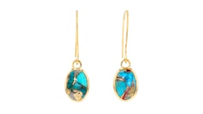 Oval Kingman Turquoise Drop Earrings in 18kt Gold Over Sterling