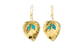Turquoise and 18kt Gold Over Sterling Leaf Drop Earrings