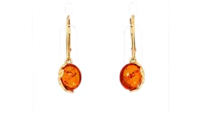 Round Amber Drop Earrings in 18kt Gold Over Sterling