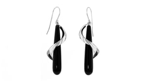 Black Onyx Teardrop and Sterling Silver Spiral Drop Earrings