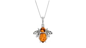 Amber Bumblebee Pendant Necklace in Sterling Silver