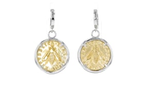 Italian Replica Lira Bumblebee Coin Drop Earrings in Sterling Silver and 18kt Gold Over Sterling