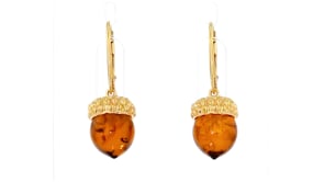 Amber Acorn Drop Earrings in 18kt Gold Over Sterling