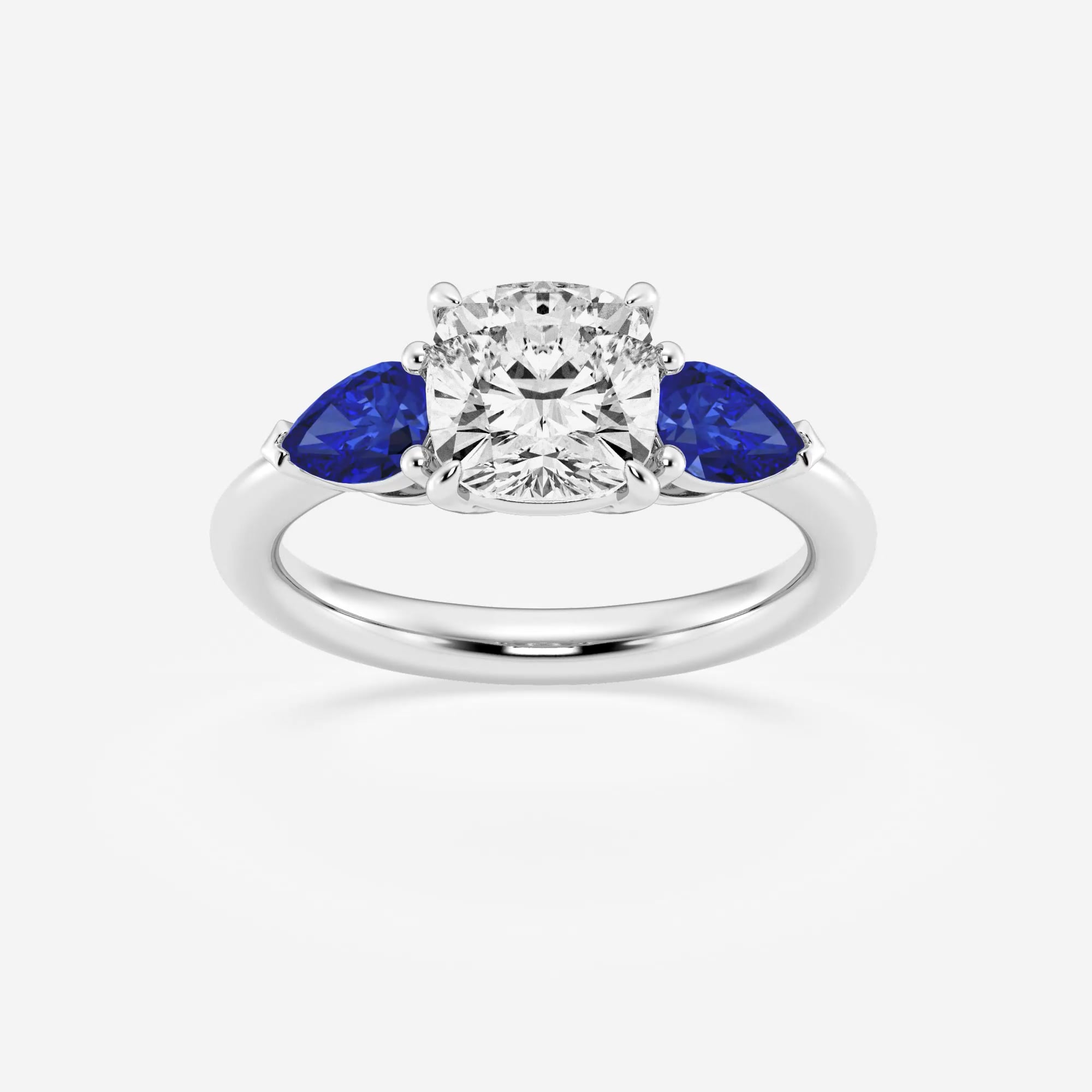 product video for 2 ctw Cushion Lab Grown Diamond and 6.0x3.8 mm Pear Shape Created Sapphire Side Stone Engagement Ring