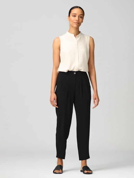 Silk Georgette Crepe Pleated Tapered Pant