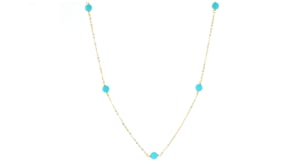 Italian 4mm Turquoise Bead Station Necklace in 14kt Yellow Gold