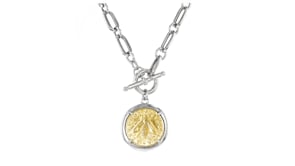 Italian Replica Bumblebee Lira Coin Necklace in Two-Tone Sterling Silver