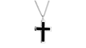 Mens Black Onyx and Sterling Silver Cross Pendant Necklace