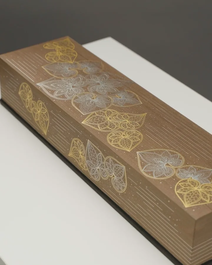 Lidded Box with Kirikane Design: “Futaba Aoi” | Kirikane