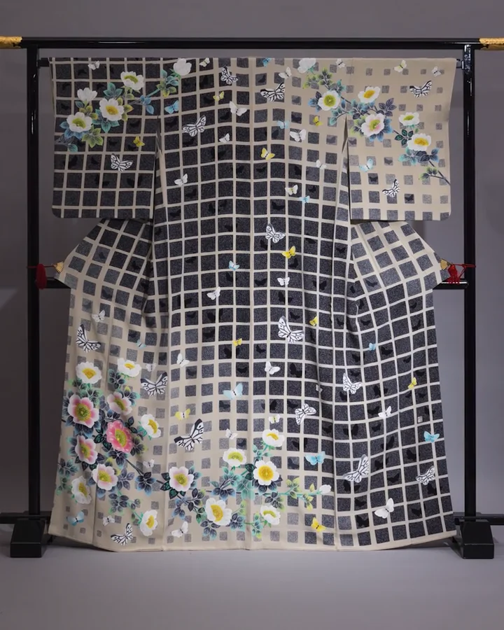 センソユニコ　Cube-Cube メッシュアートプリント ジャケット Yuzen hand-dyed kimono “Music of Spring (from “Celebrating 400