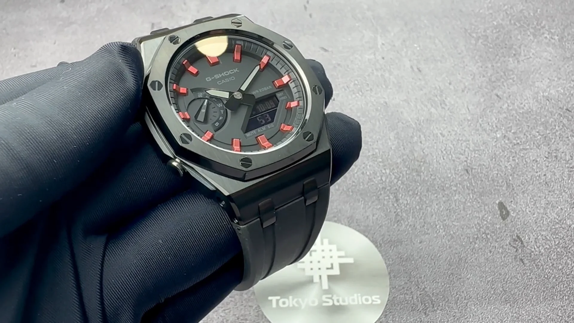 G-SHOCK Mod with Black Steel Case, Black Strap and Red Hour