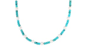 Turquoise Bead and 6-6.5mm Cultured Pearl Necklace with Sterling Silver